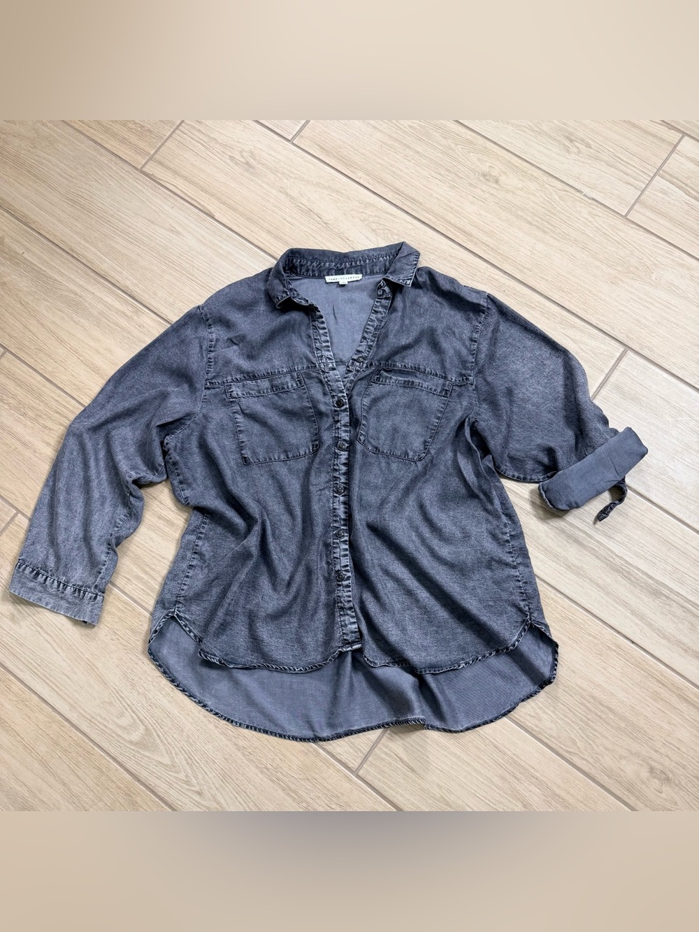 Jane + Delancey Washed Black Lyocell Button Down Shirt Plus Size 2X